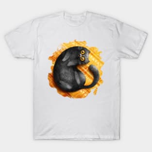 Happy smiling black cat on a yellow carpet T-Shirt